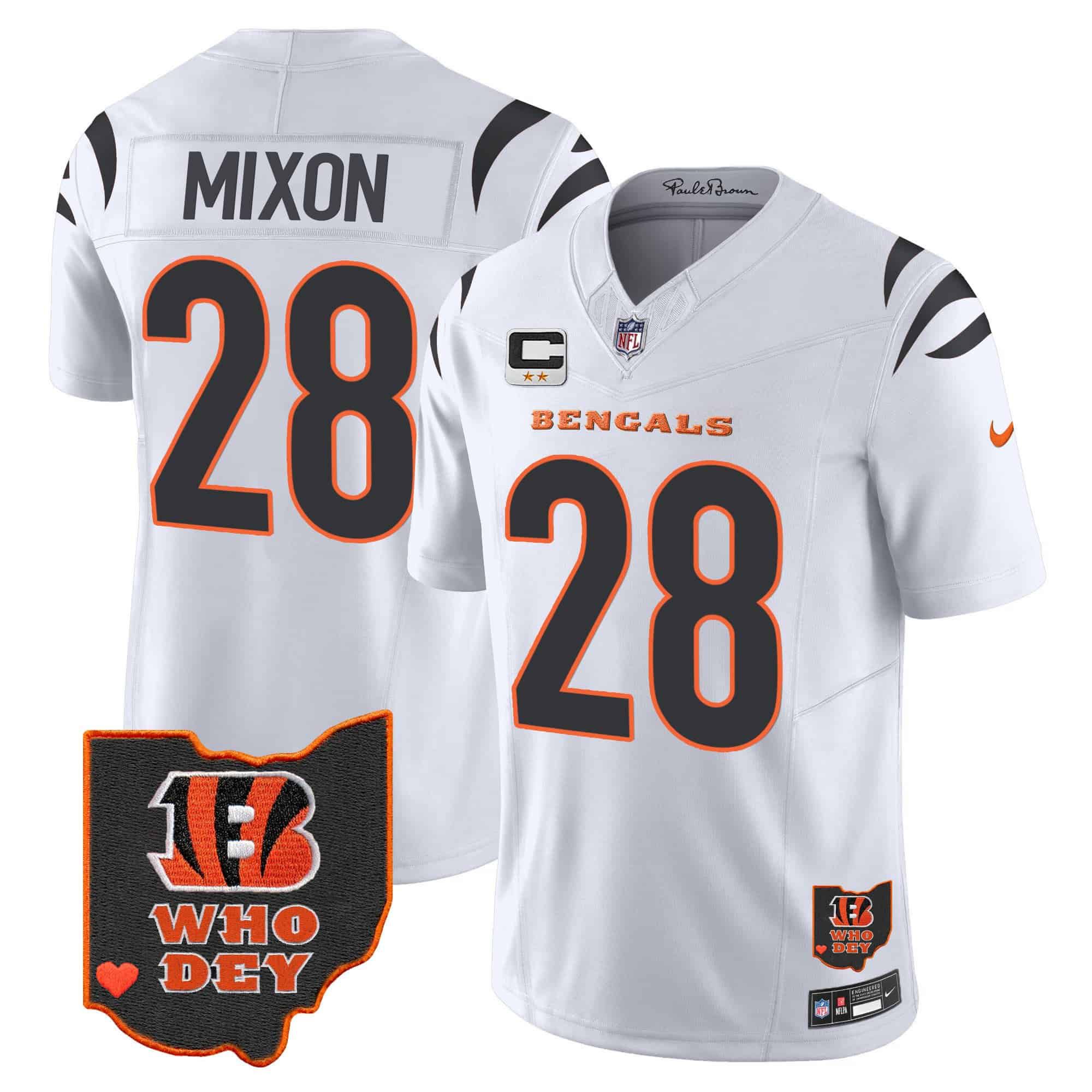 Men Cincinnati Bengals #28 Mixon White 2024 Nike Patch Vapor Limited NFL Jersey